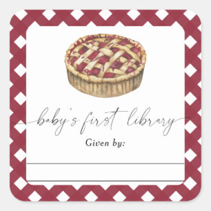 Pegatina Cuadrada Tarta de acuarela - Ex libris para baby shower