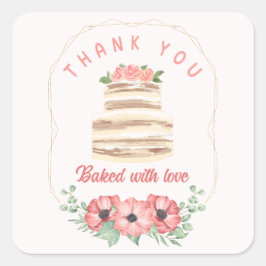 Pegatina Cuadrada Tarta de boda pegada con amor Sticker