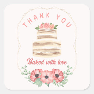 Pegatina Cuadrada Tarta de boda pegada con amor Sticker