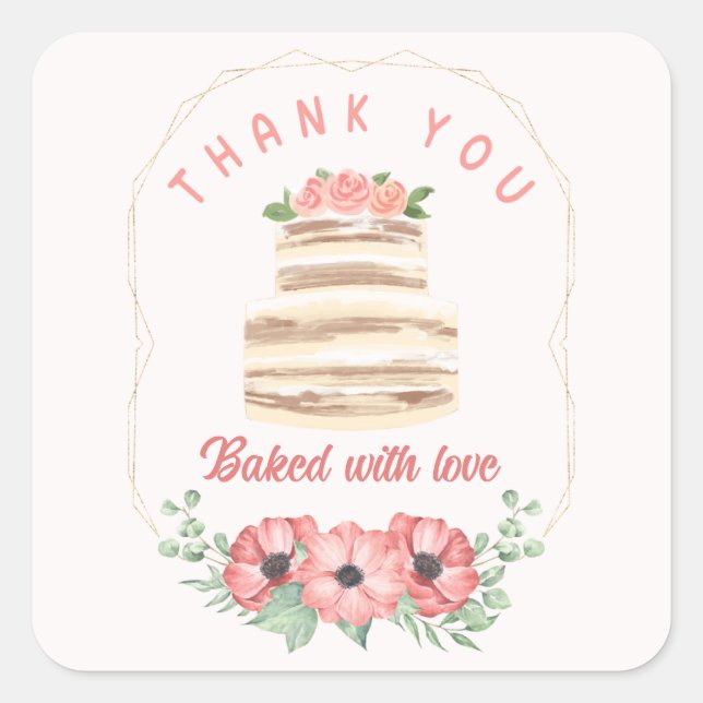 Pegatina Cuadrada Tarta de boda pegada con amor Sticker (Anverso)