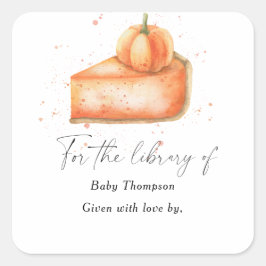 Pegatina Cuadrada Tarta de calabaza - Ex libris para baby shower