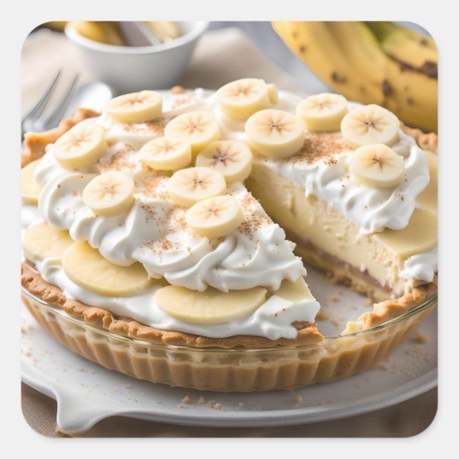 Pegatina Cuadrada Tarta de crema de plátano (Anverso)