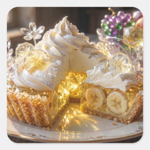 Pegatina Cuadrada Tarta de crema de plátano de cristal reluciente
