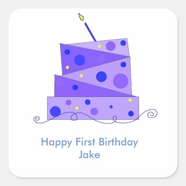 Pegatina Cuadrada Tarta de cumpleaños por un año (Anverso)