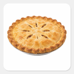 Pegatina Cuadrada Tarta de Manzana Completa Isolada en Blanco
