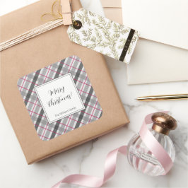 Pegatina Cuadrada Tartan Balmoral Black Gray Burgundy Monogramado