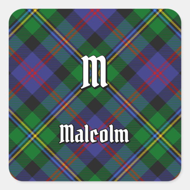 Pegatina Cuadrada Tartan del Clan Malcolm (Anverso)
