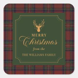 Pegatina Cuadrada Tartan Plaid Merry Christmas Family Sticker