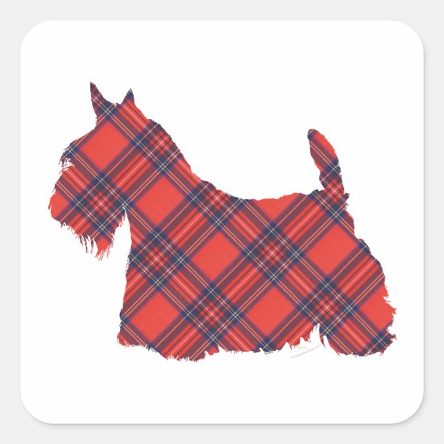 Pegatina Cuadrada Tartan Stewart Terrier Escocés (Anverso)