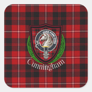 Pegatina Cuadrada Tartan y Cresta del Clan Escocés Cunningham