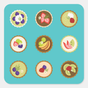 Pegatina Cuadrada Tartas de Frutas