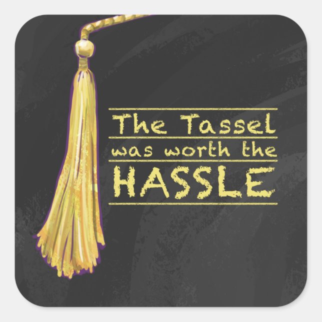 Pegatina Cuadrada Tassel Hassle Gold (Anverso)