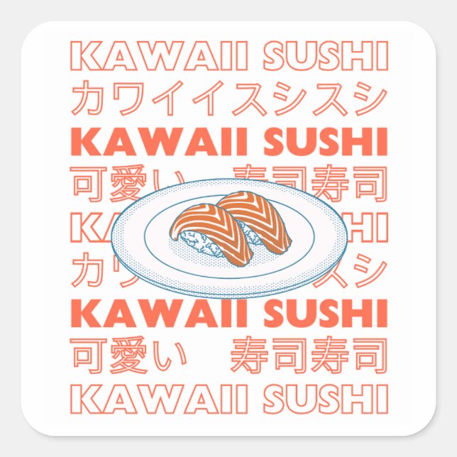 Pegatina Cuadrada Taste of Japan Text & Sushi (Anverso)