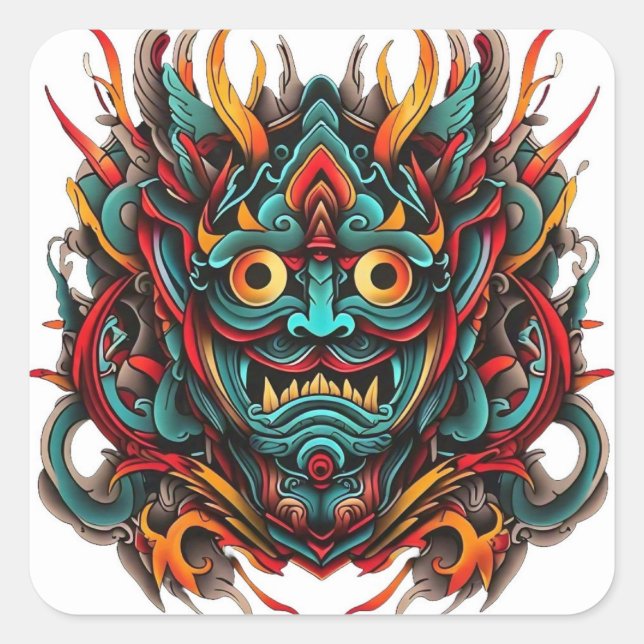 Pegatina Cuadrada Tatuaje de Kanera (Anverso)