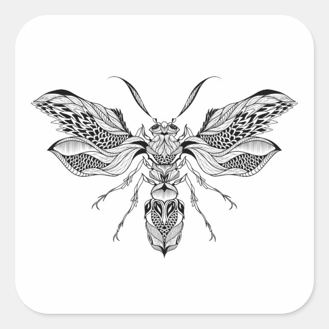 Pegatina Cuadrada Tatuaje de la Abeja-Avispa (Anverso)