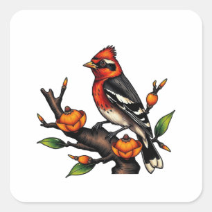 Pegatina Cuadrada Tatuaje de pájaro
