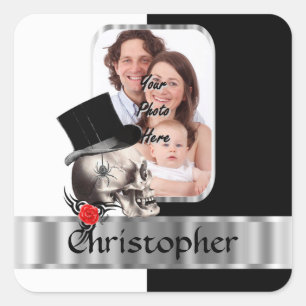 Pegatina Cuadrada Tatuaje del cráneo gótico