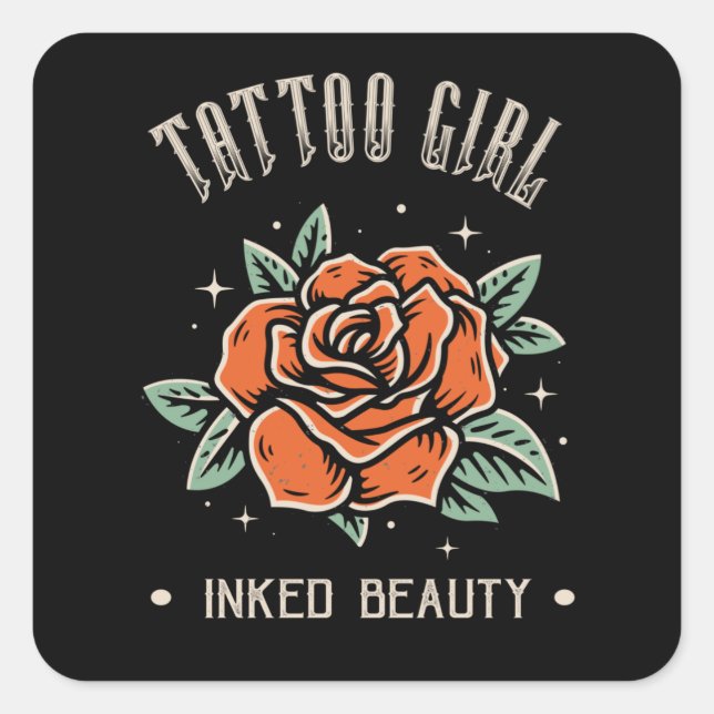Pegatina Cuadrada Tatuaje Mujeres Belleza Rosa Chica Tattoo Estilo d (Anverso)