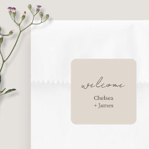 Pegatina Cuadrada Taupe neutro   Boda de bienvenida simple de moda