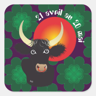 Pegatina Cuadrada Taureau 21 avril 20 Autocollants Mai au