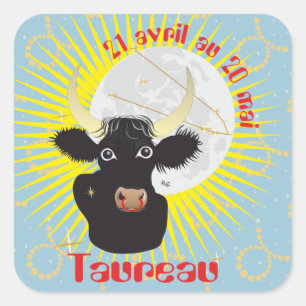 Pegatina Cuadrada Taureau 21 avril 20 Autocollants Mai au
