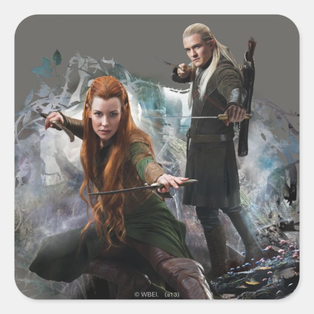 Pegatina Cuadrada TAURIEL™ and LEGOLAS GREENLEAF™ Graphic (Anverso)