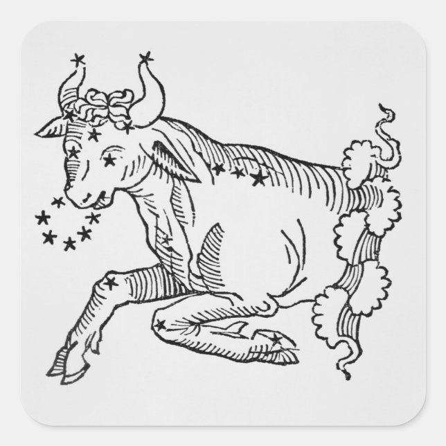 Pegatina Cuadrada Taurus (el toro) un ilustracion de "Poetic" (Anverso)