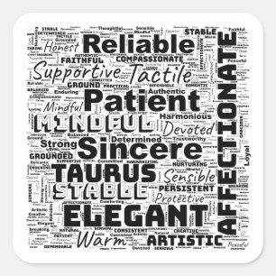 Pegatina Cuadrada Taurus Zodiac Word Cloud Inspiración