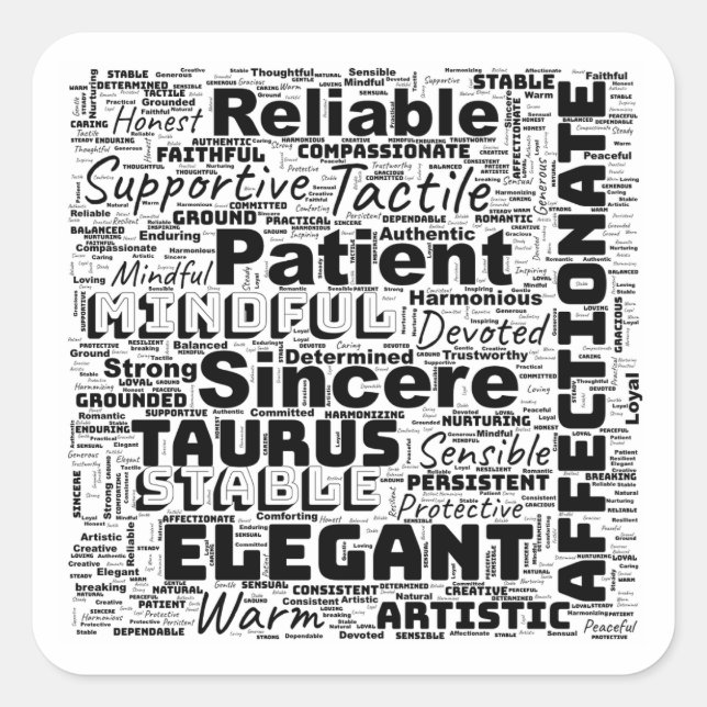 Pegatina Cuadrada Taurus Zodiac Word Cloud Inspiración (Anverso)