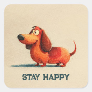 Pegatina Cuadrada Tay Perro Feliz – Arte de Cita Positiva Lindo
