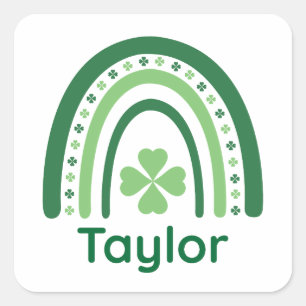Pegatina Cuadrada Taylor Name Clover Boho Rainbow