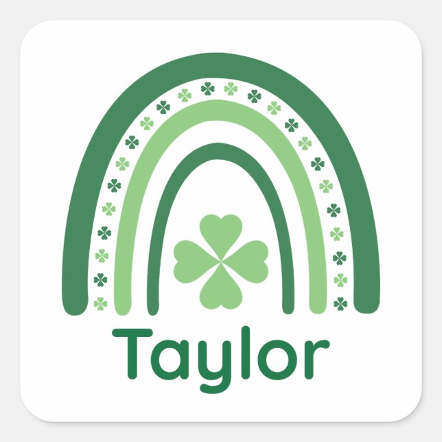 Pegatina Cuadrada Taylor Name Clover Boho Rainbow (Anverso)