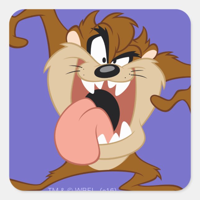 Pegatina Cuadrada TAZ™ | Sacando la Lengua (Anverso)