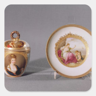 Pegatina Cuadrada Taza, cubierta y platillo de Meissen