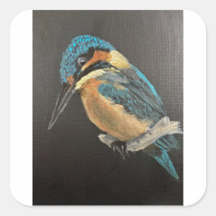 Pegatina Cuadrada Taza de arte fino de martín pescador