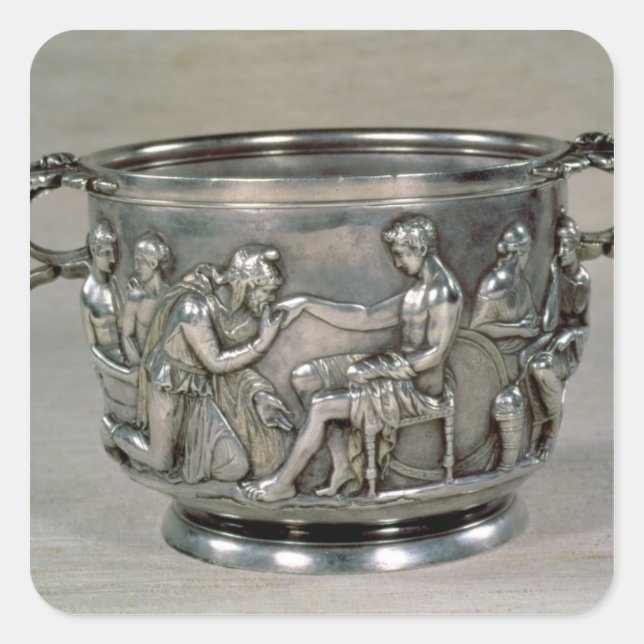 Pegatina Cuadrada taza de bebida romana plateada-dorada (Anverso)