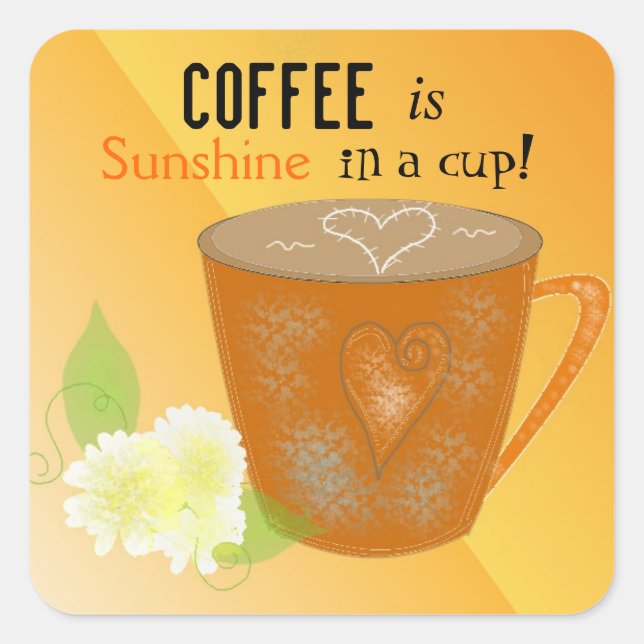Pegatina Cuadrada Taza de café con cita (Anverso)