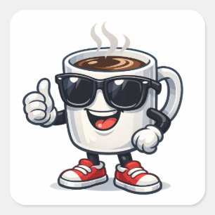 Pegatina Cuadrada Taza de café con mucha energía