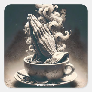Pegatina Cuadrada Taza de café de manos de fantasía linda