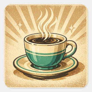 Pegatina Cuadrada Taza de café genial con gafas de sol | Café divert