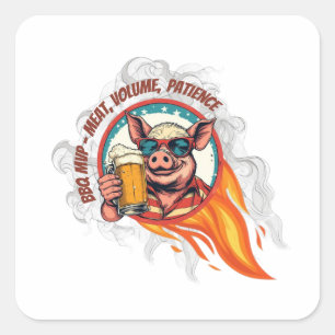 Pegatina Cuadrada Taza de cerveza de cerdo divertida para el 4 de ju