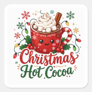 Pegatina Cuadrada Taza de chocolate caliente de Navidad linda