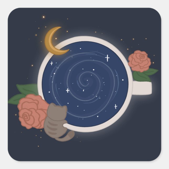 Pegatina Cuadrada Taza de Té Celestial (Anverso)