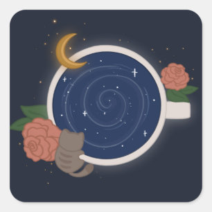 Pegatina Cuadrada Taza de Té Celestial