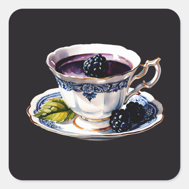 Pegatina Cuadrada Taza de té de mora  (Anverso)