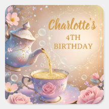 Taza de té floral y tetera - Fiesta de té elegante