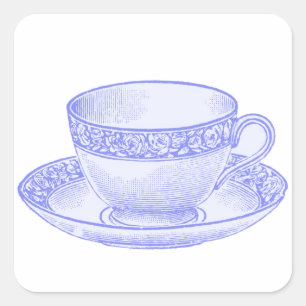 Pegatina Cuadrada Taza de té morada