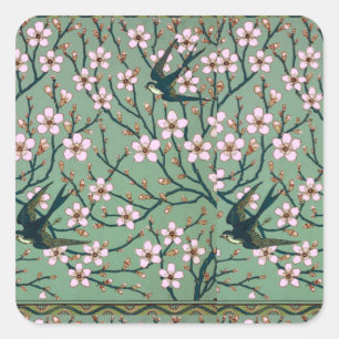 Pegatina Cuadrada Taza Swallows and Almond Blossoms de Walter Crane