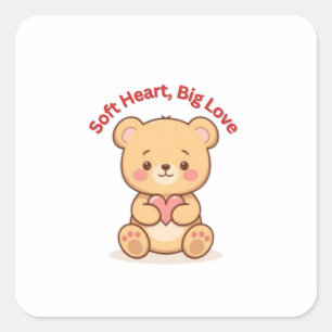 Pegatina Cuadrada Tazas de osito de peluche suave corazón gran amor