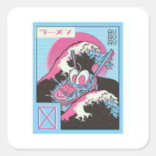 Pegatina Cuadrada Tazón de Ramen Diseño Vaporwave